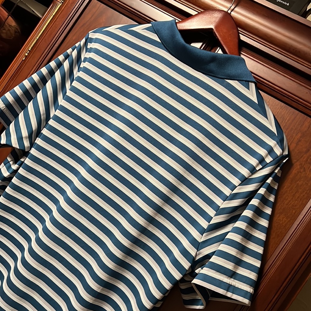 Adidas Rare Wailea Maui Hawaiian Striped Tournament Golf Polo Green,Gray & White - Picture 6 of 8